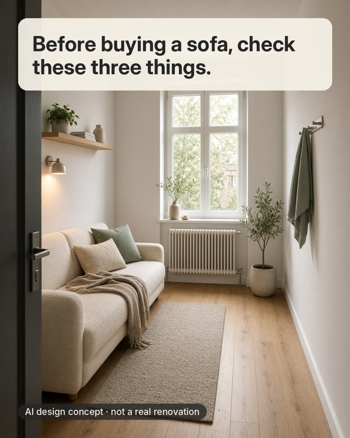 AI-generated concept: Before buying a sofa, check these three things.